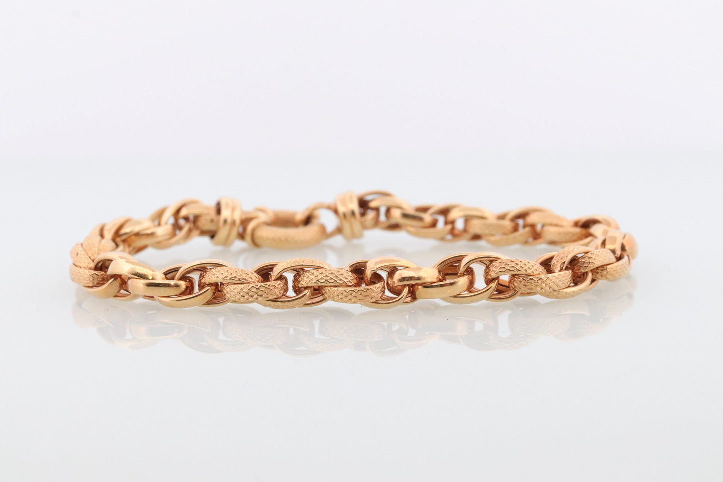 14k Weave Bracelet. Yellow gold Textured Rolo Weave Rope Link Chain Bracelet. High Quality ITALY wide bracelet. st(391)