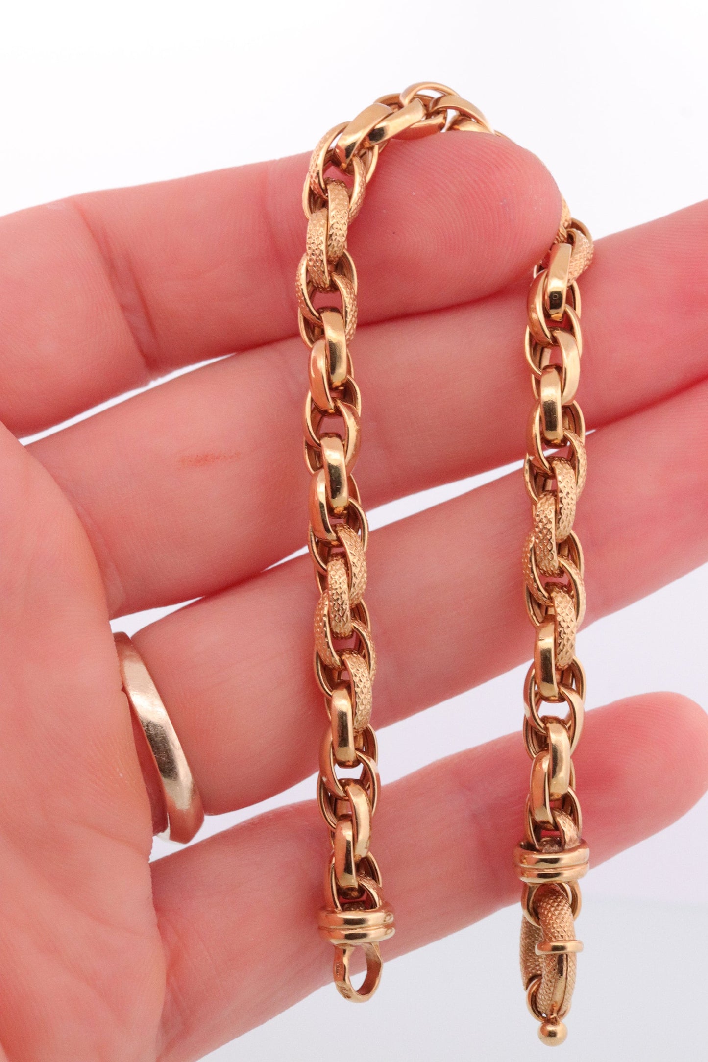 14k Weave Bracelet. Yellow gold Textured Rolo Weave Rope Link Chain Bracelet. High Quality ITALY wide bracelet. st(391)