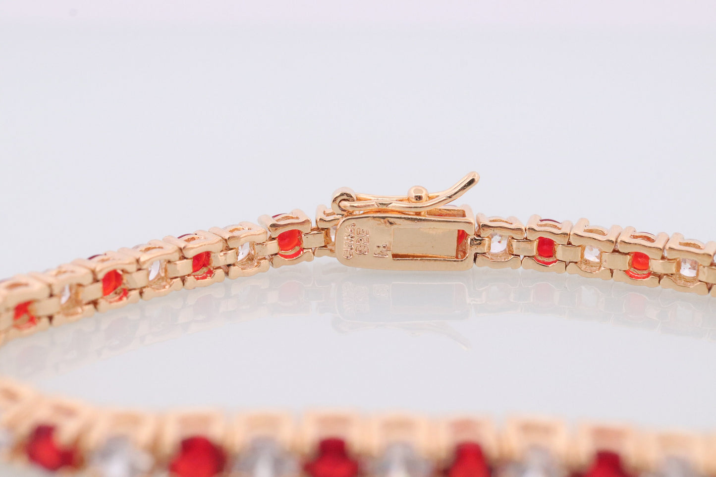 925 Sterling Silver Ruby and CZ Tennis Bracelet. Gold Tone Sterling Silver Tennis bracelet. st(275)