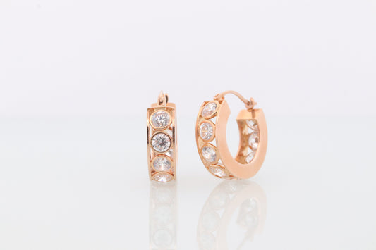 14k CZ Hoop Earrings. CZ Bezel set diamond HOOP Earrings. st(215)