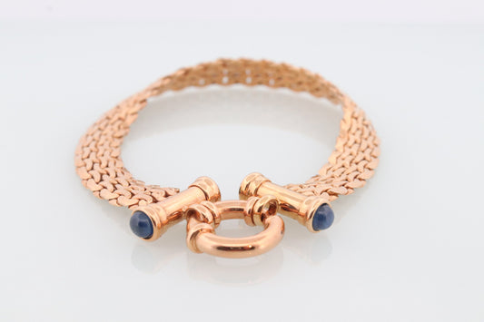 14k Bismark Chain Mesh Bracelet. Sapphire Clasp Chain Mesh link Yellow gold Italian Byzantine Bracelet. Sapphire Cabochon (st374)
