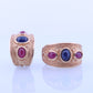 14k Ruby Sapphire Cabochon Byzantine Etruscan Earrings. 14k Gold Etruscan Revival Ruby Sapphire Dangle Bezel Set Omega Backs st(352)