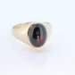 10k Garnet ring. 10k Yellow Gold Black RED Rhodolite Garnet Cabochon Bezel set signet ring. st(187)