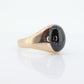 10k Garnet ring. 10k Yellow Gold Black RED Rhodolite Garnet Cabochon Bezel set signet ring. st(187)
