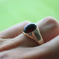 10k Garnet ring. 10k Yellow Gold Black RED Rhodolite Garnet Cabochon Bezel set signet ring. st(187)