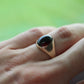 10k Garnet ring. 10k Yellow Gold Black RED Rhodolite Garnet Cabochon Bezel set signet ring. st(187)