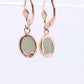 14k Green Jade dangle earrings. Oval Bezel set Jade earrings. st(78)