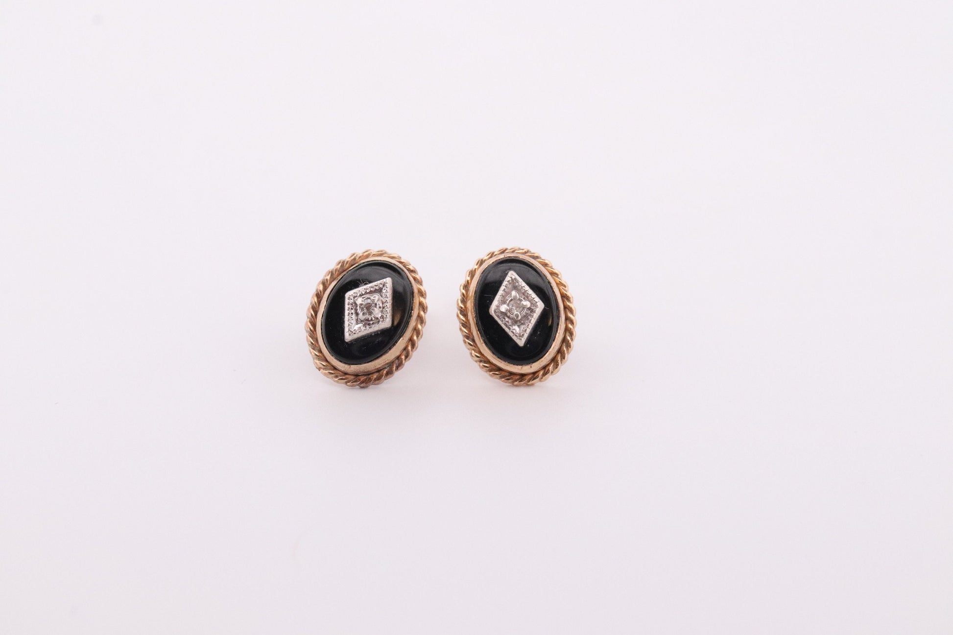 10k Gold Filled Onyx and Diamond Earrings. Art Deco Mourning Onyx Earrings. Oval Onyx and diamond earrings. st(37)