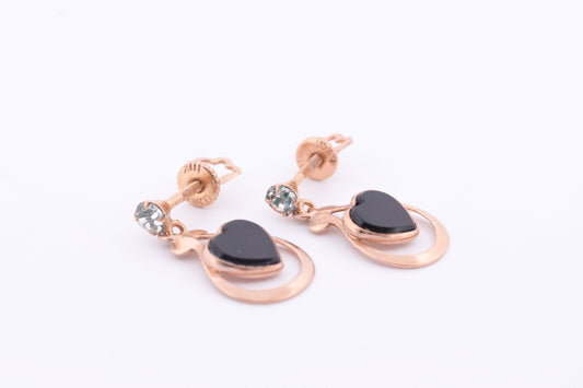 10k Onyx Heart Earrings. Onyx Heart Dangle Earrings. Esemco Onyx earrings.