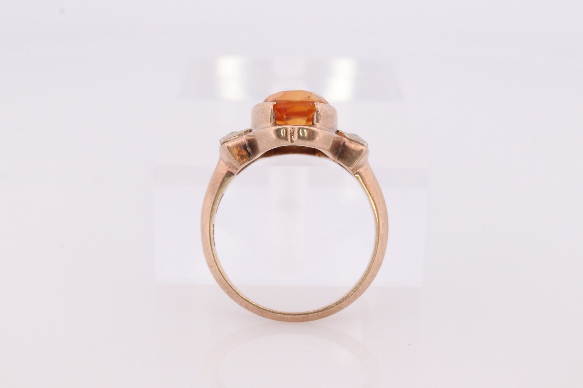 10k Citrine Large solitaire with Diamonds Ring. Citrine Bow Solitaire statement ring. (st62)