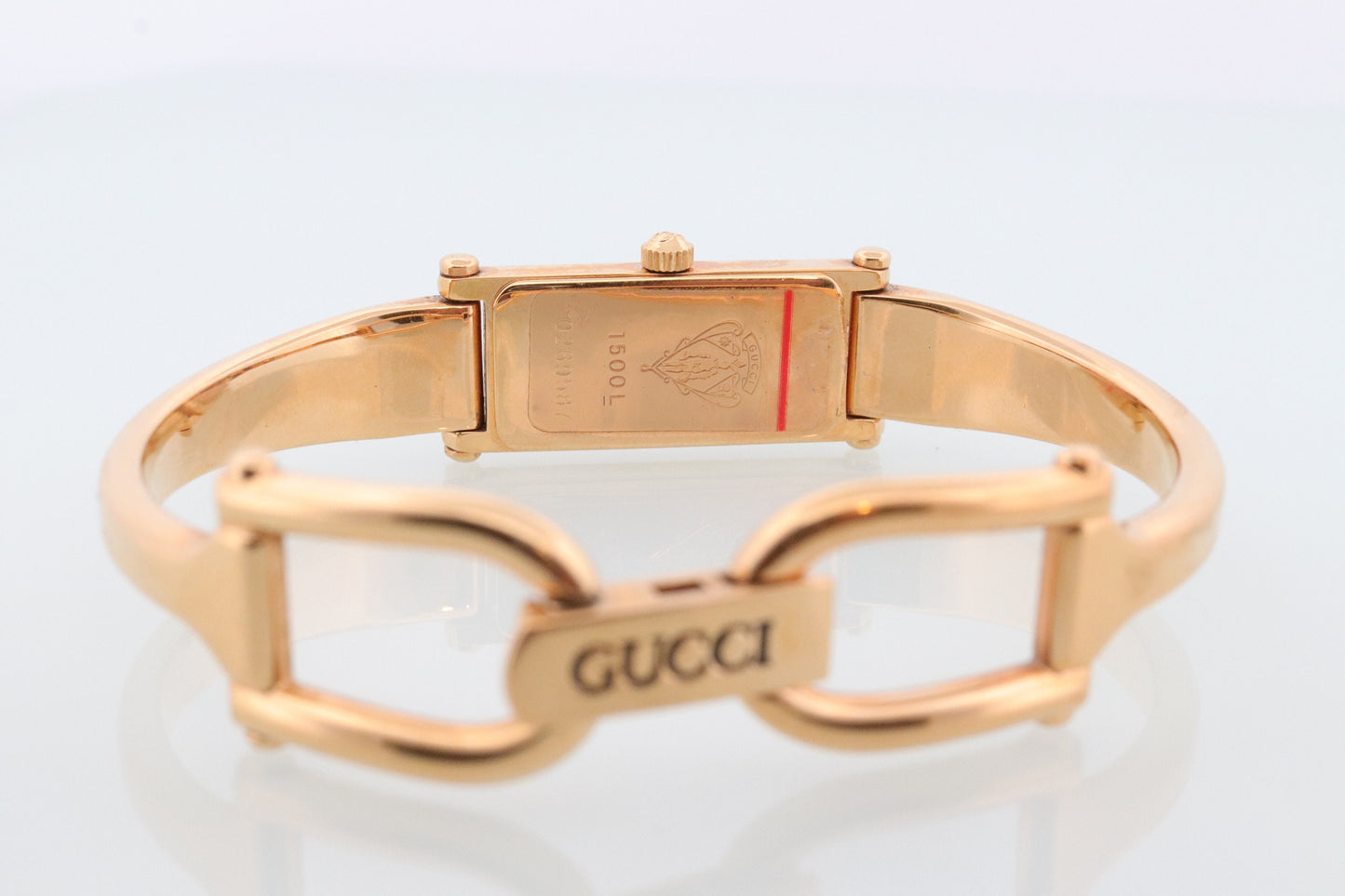Vintage GUCCI 1500L Quartz Watch Timepiece. Gucci MOP Gold Tone Bangle Wrist Watch Ladies. st(55)