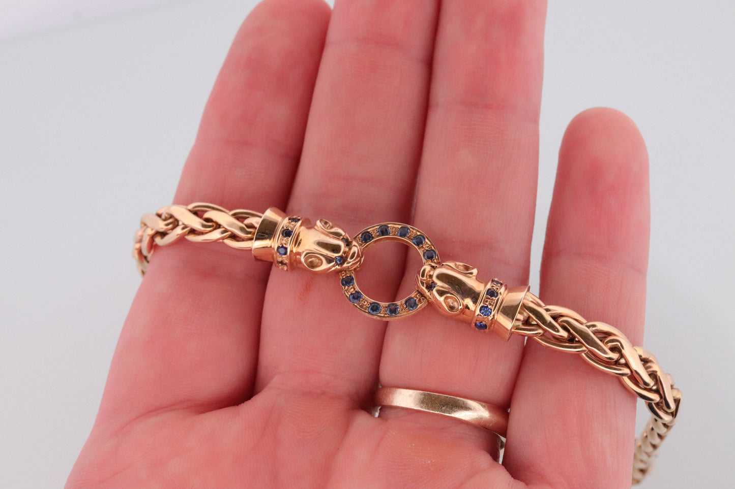 14k Gold Jaguar Bracelet Sapphire Panther Bracelet Leopard Bracelet Circle of Life Mouth Cat Weave Bracelet. Woven bracelet st(660)