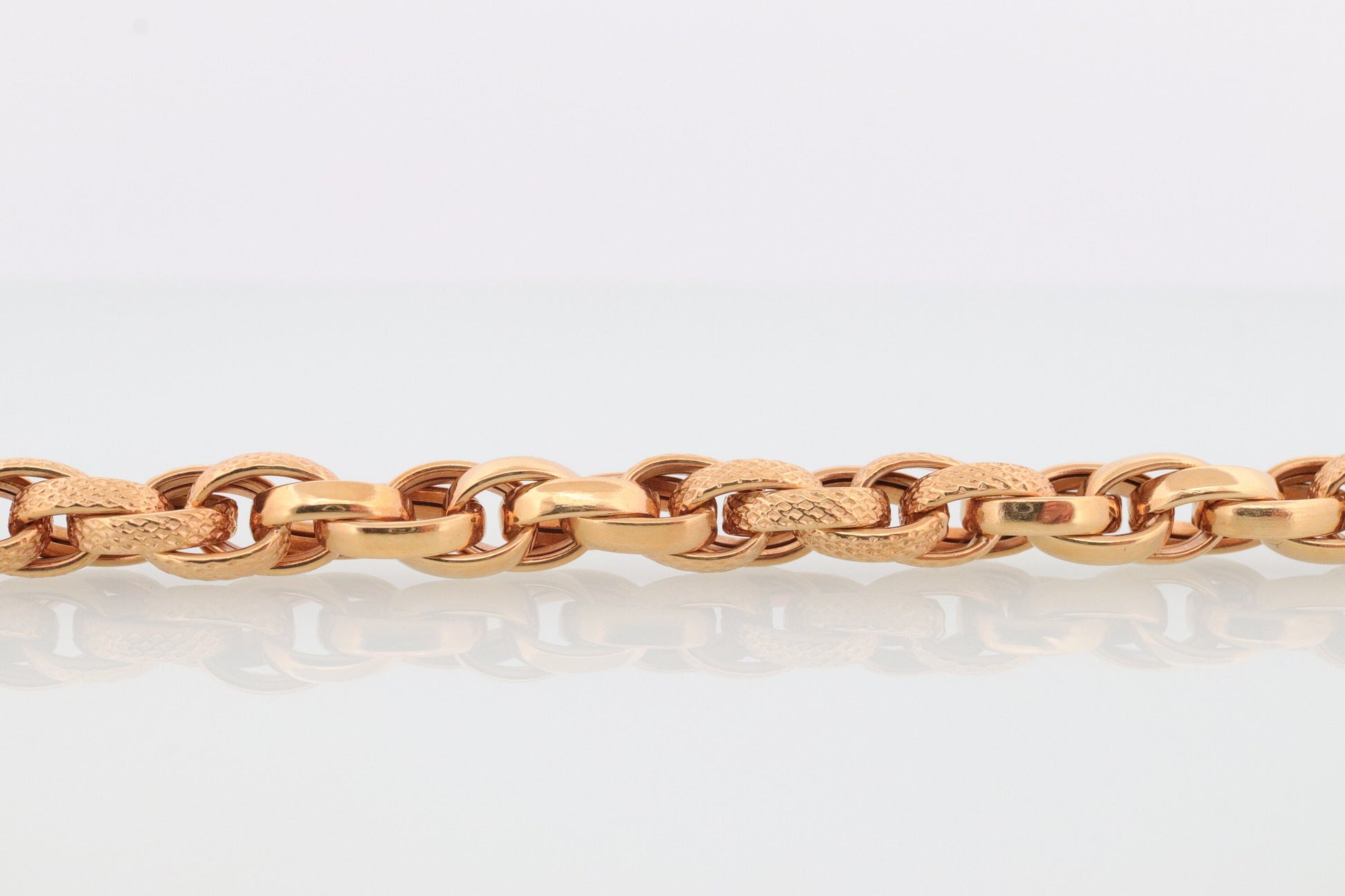 14k Weave Bracelet. Yellow gold Textured Rolo Weave Rope Link Chain Bracelet. High Quality ITALY wide bracelet. st(391)