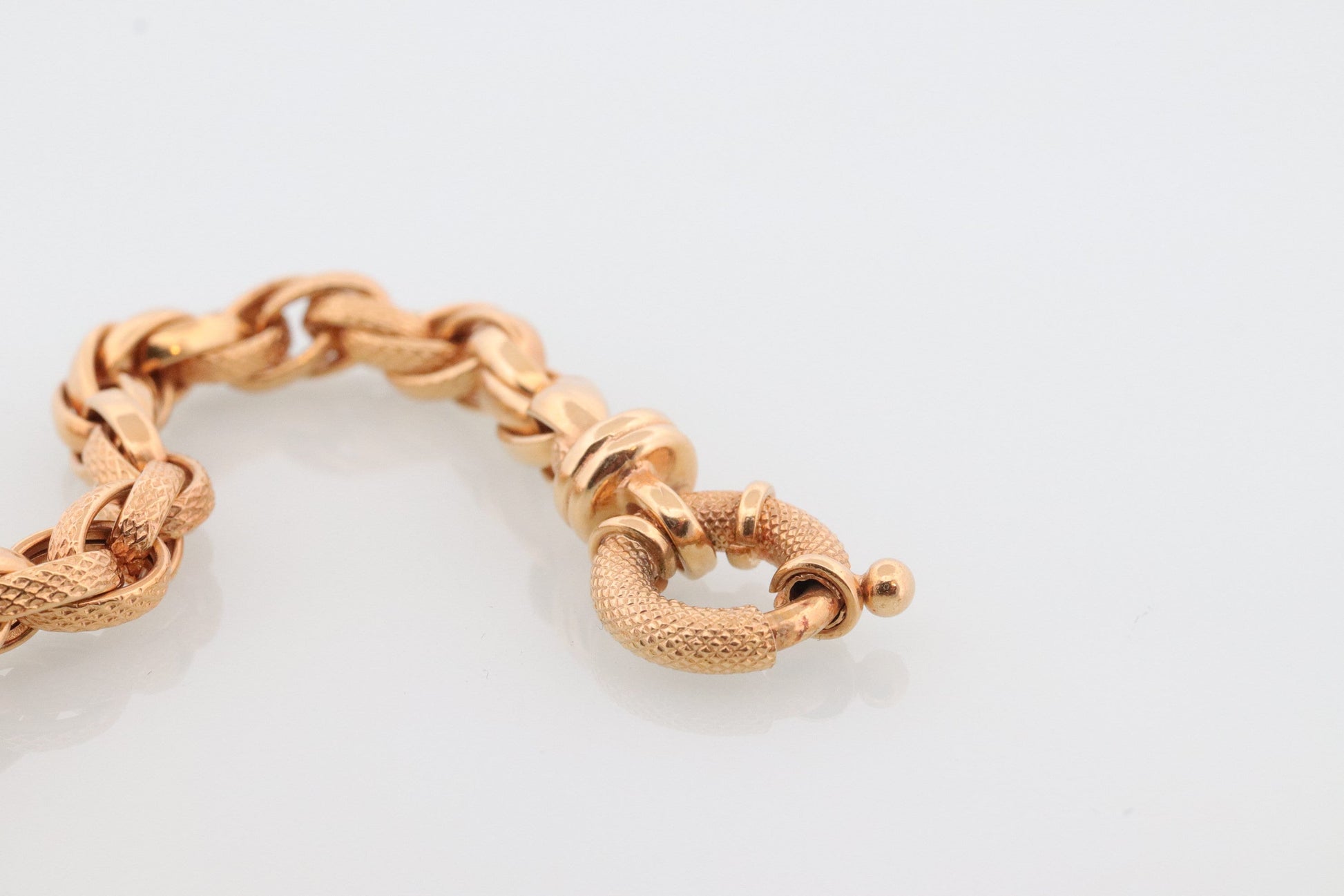 14k Weave Bracelet. Yellow gold Textured Rolo Weave Rope Link Chain Bracelet. High Quality ITALY wide bracelet. st(391)