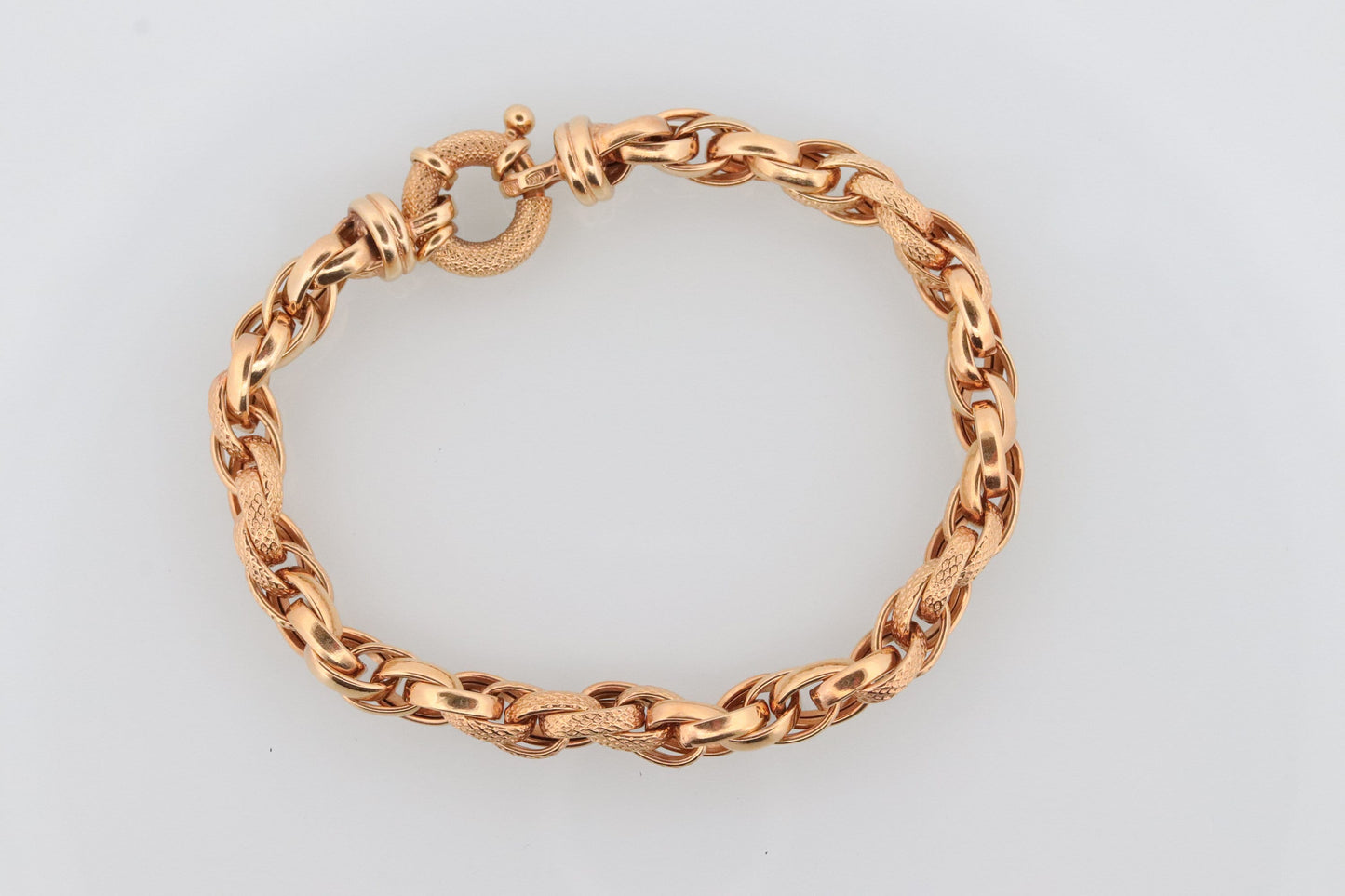 14k Weave Bracelet. Yellow gold Textured Rolo Weave Rope Link Chain Bracelet. High Quality ITALY wide bracelet. st(391)