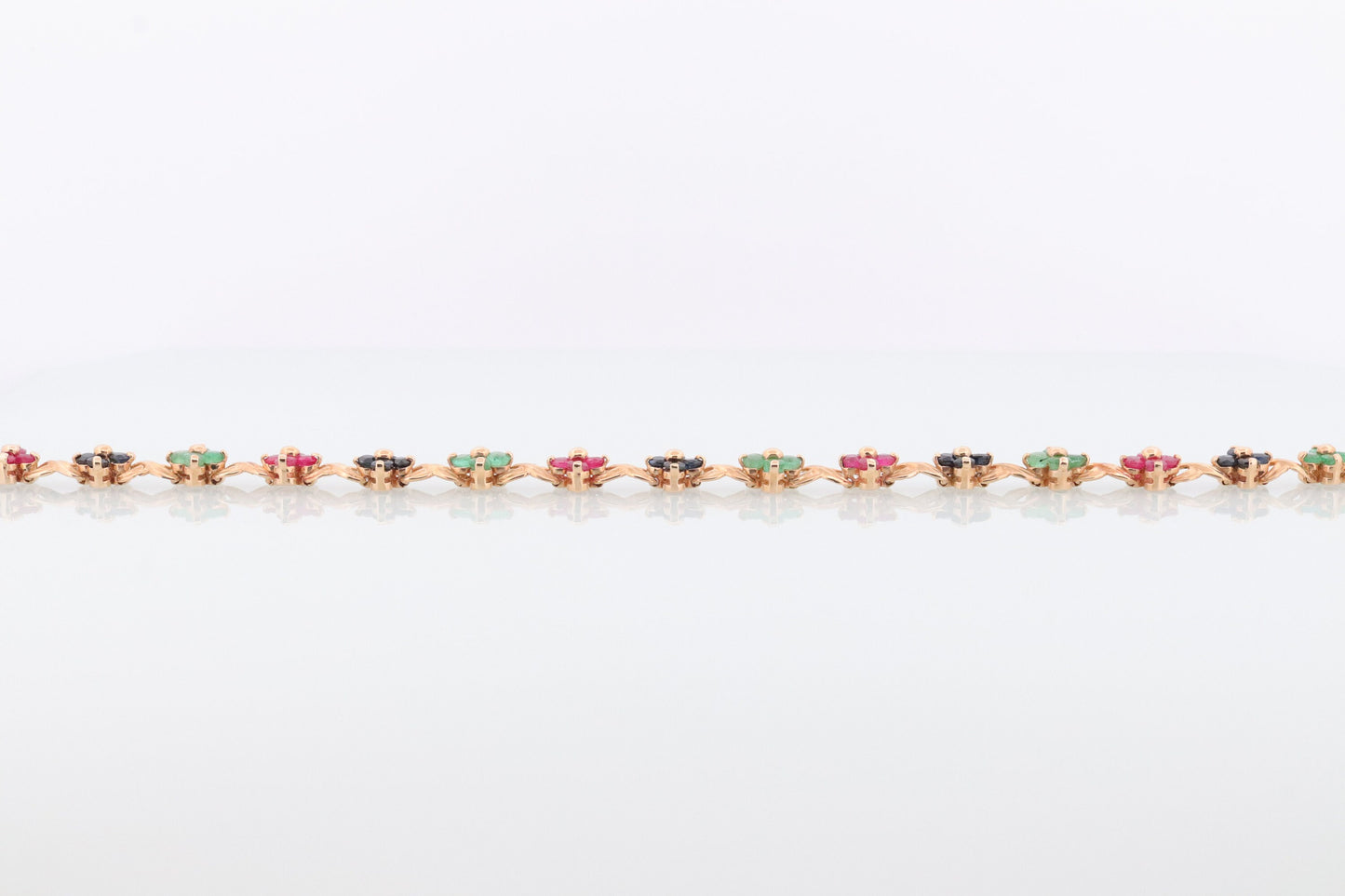 14k Multi-Color Gem Bracelet. Heavy XOXO Round Ruby Emerald Sapphire Flower Cluster arrangement Kiss Hug bracelet. (st215)