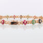 14k Multi-Color Gem Bracelet. Heavy XOXO Round Ruby Emerald Sapphire Flower Cluster arrangement Kiss Hug bracelet. (st215)