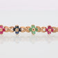 14k Multi-Color Gem Bracelet. Heavy XOXO Round Ruby Emerald Sapphire Flower Cluster arrangement Kiss Hug bracelet. (st215)