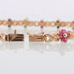 14k Multi-Color Gem Bracelet. Heavy XOXO Round Ruby Emerald Sapphire Flower Cluster arrangement Kiss Hug bracelet. (st215)