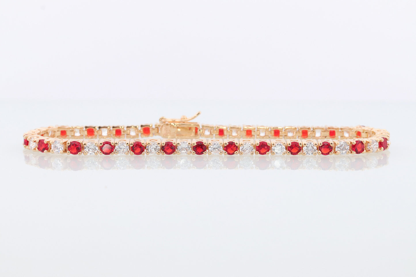 925 Sterling Silver Ruby and CZ Tennis Bracelet. Gold Tone Sterling Silver Tennis bracelet. st(275)