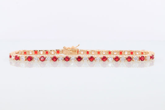 925 Sterling Silver Ruby and CZ Tennis Bracelet. Gold Tone Sterling Silver Tennis bracelet. st(275)