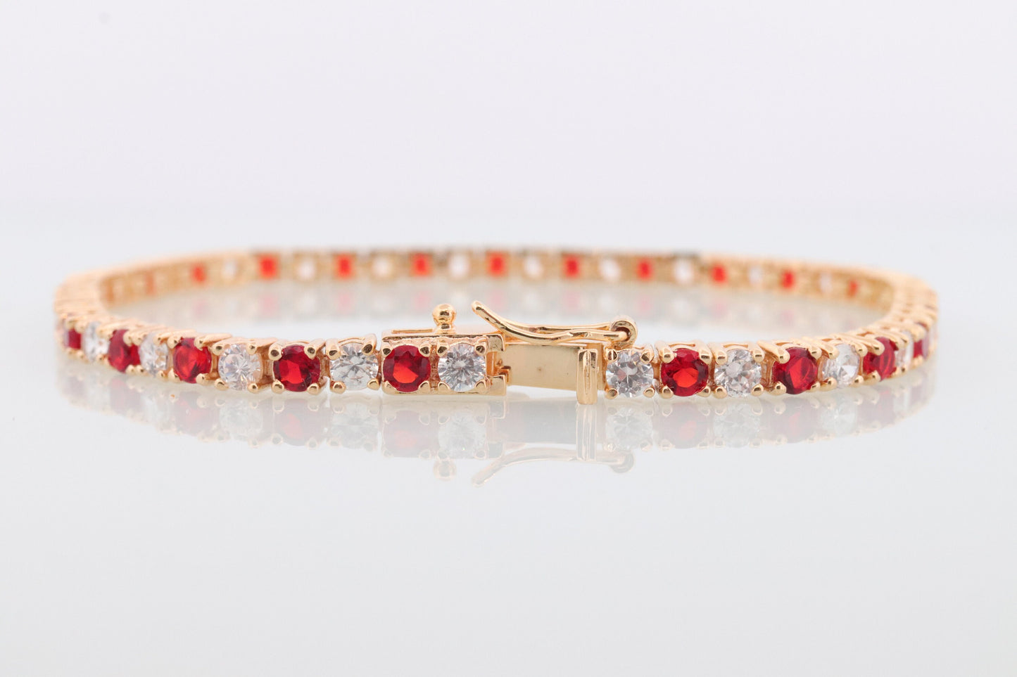 925 Sterling Silver Ruby and CZ Tennis Bracelet. Gold Tone Sterling Silver Tennis bracelet. st(275)