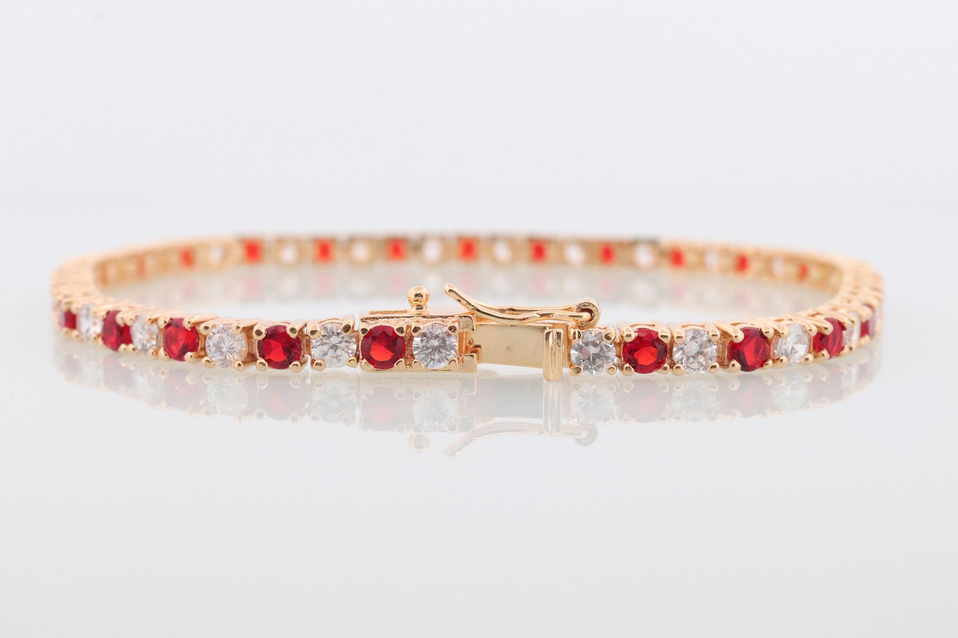 925 Sterling Silver Ruby and CZ Tennis Bracelet. Gold Tone Sterling Silver Tennis bracelet. st(275)