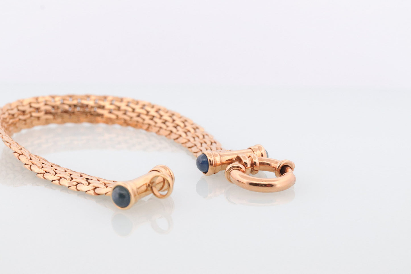 14k Bismark Chain Mesh Bracelet. Sapphire Clasp Chain Mesh link Yellow gold Italian Byzantine Bracelet. Sapphire Cabochon (st374)