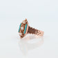 Victorian 10k Turquoise Cabochon and Pearl Pave Ring. 10k Victorian ornate flower embossed engraved ring. st(115)