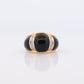 14k Modern Cabochon Onyx and Diamond ring. Wide Dome Onyx. Scalloped Onyx inlaid band. World Wide Imports. st(181)