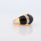 14k Modern Cabochon Onyx and Diamond ring. Wide Dome Onyx. Scalloped Onyx inlaid band. World Wide Imports. st(181)