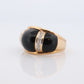 14k Modern Cabochon Onyx and Diamond ring. Wide Dome Onyx. Scalloped Onyx inlaid band. World Wide Imports. st(181)