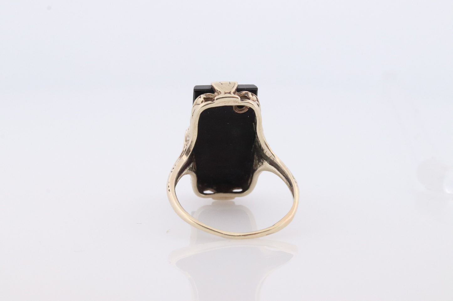 Art Deco Onyx and Diamond Ring. 14k Yellow Gold Rectangle Onyx and Diamond ring. Mourning ring. st(115)