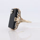 Art Deco Onyx and Diamond Ring. 14k Yellow Gold Rectangle Onyx and Diamond ring. Mourning ring. st(115)