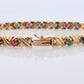 14k Multi-Color Gem Bracelet. Heavy XOXO Round Ruby Emerald Sapphire Flower Cluster arrangement Kiss Hug bracelet. (st220)