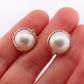 14k Large MABE Pearl Diamond Clip On earrings. Non Pierced Omega Back Clips Mabe Pearl Earrings st(62)