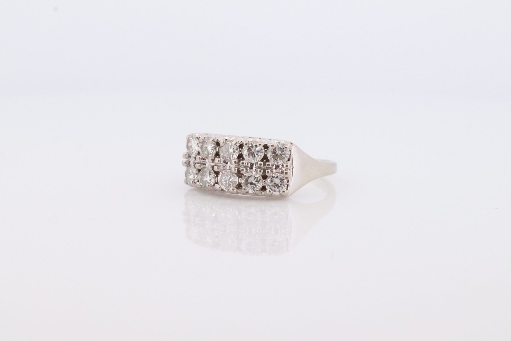 14k Diamond Row Cluster ring. 1ctw of genuine Natural diamonds. 14k White gold Cluster Signet diamond band. st(322)