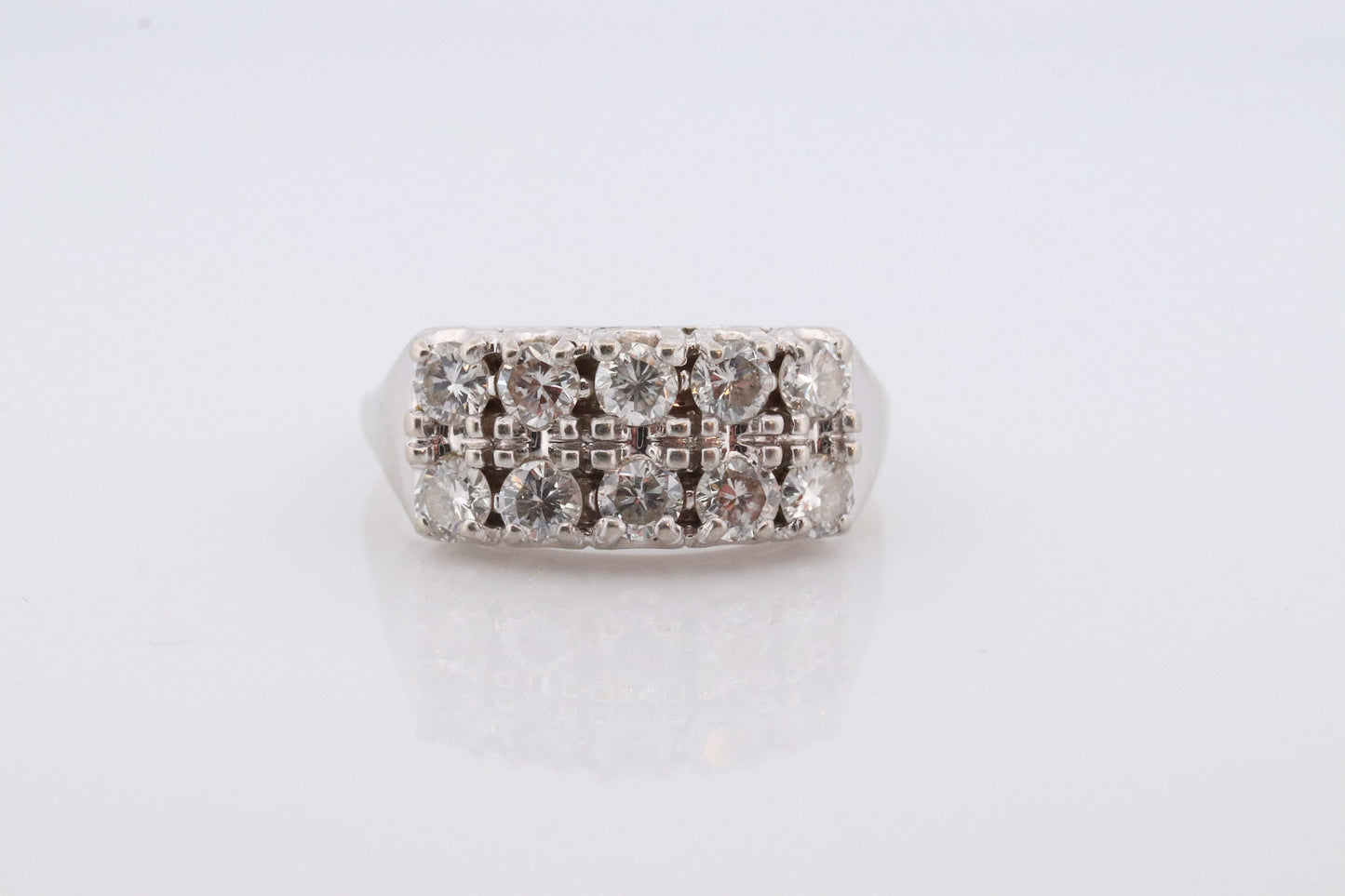 14k Diamond Row Cluster ring. 1ctw of genuine Natural diamonds. 14k White gold Cluster Signet diamond band. st(322)