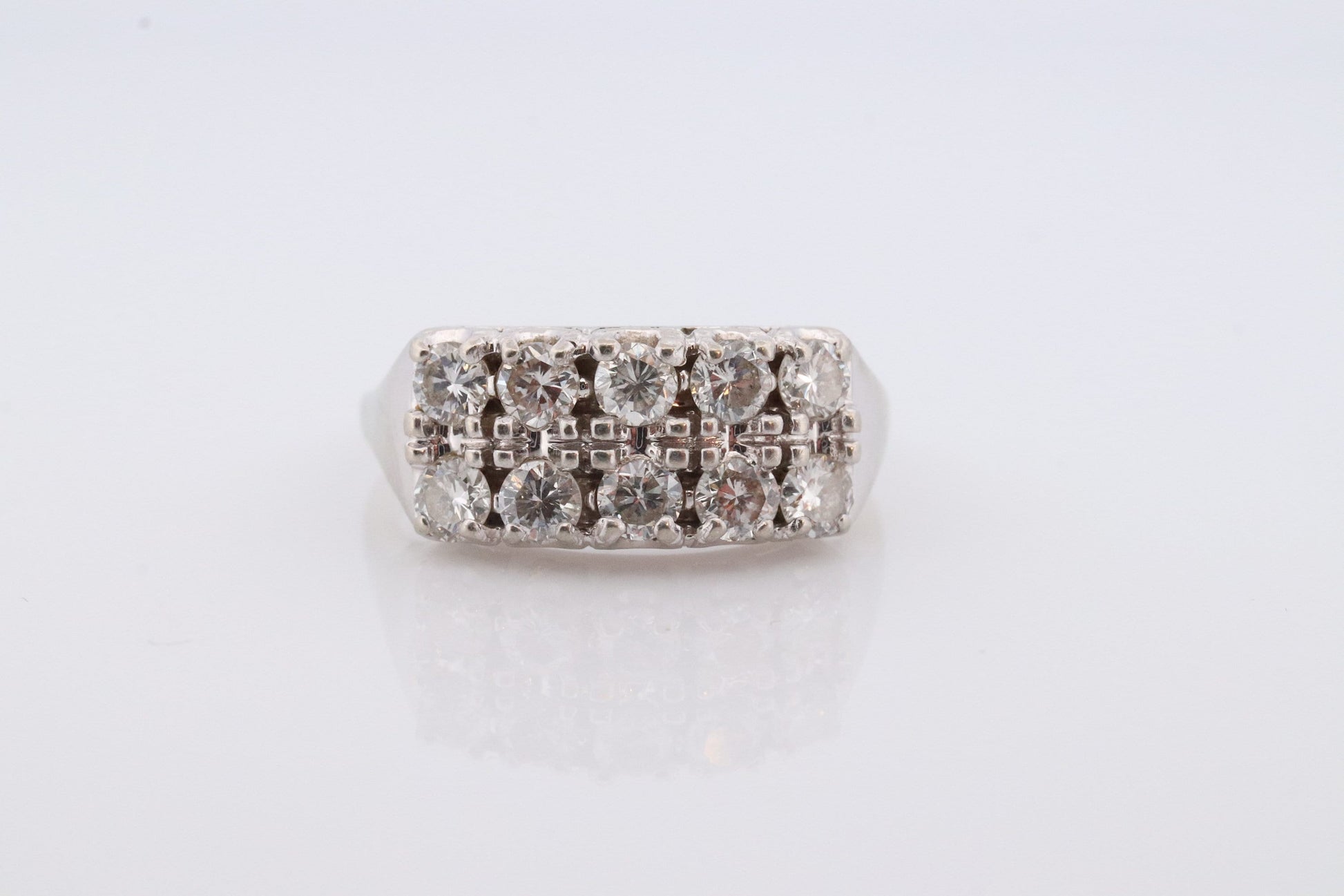 14k Diamond Row Cluster ring. 1ctw of genuine Natural diamonds. 14k White gold Cluster Signet diamond band. st(322)