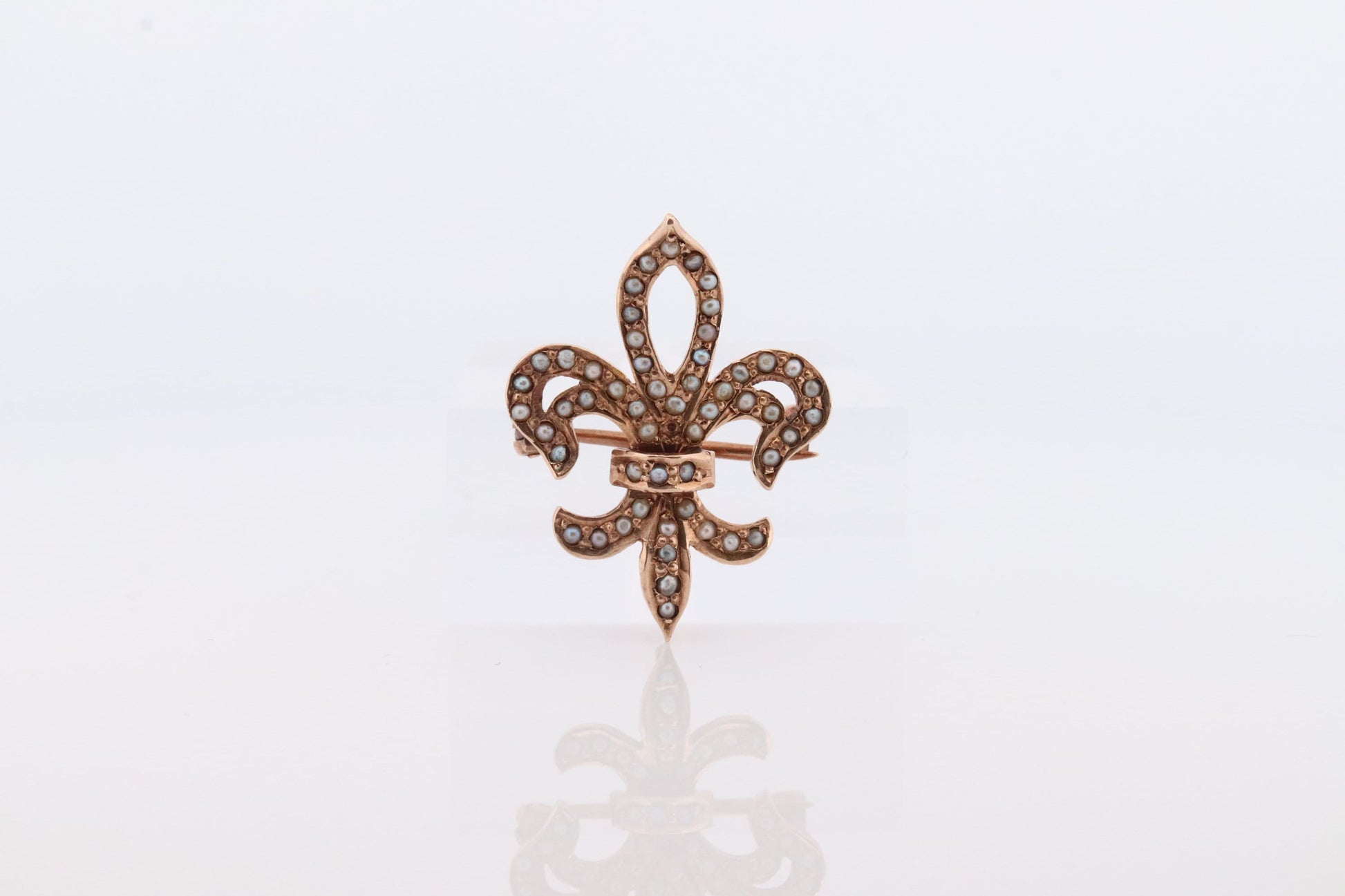 Antique Fluer De Lis Brooch. 10k Pearl Seed encrusted 19th Century French Flower Brooch Pin Pendant. st(115)