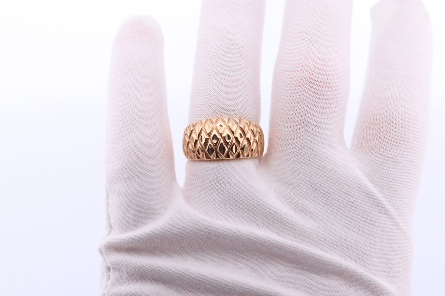 14k Textured Wide Dome 14k Yellow Gold Band. Heavy JCM 14k Engraved and Textured ring. Diamond Cut Dome ring. Pineapple design st(144)