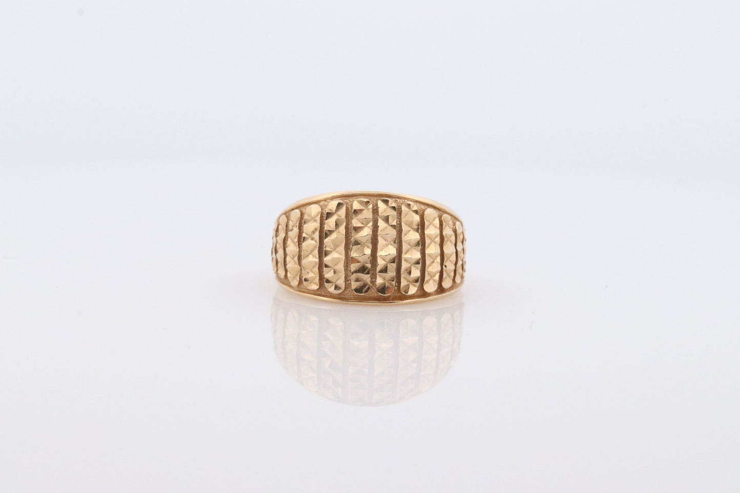 14k Textured Wide Dome 14k Yellow Gold Band. 14k Engraved and Textured ring. Diamond Cut Dome ring. st(144)