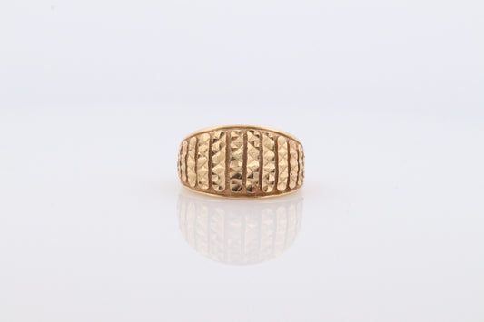 14k Textured Wide Dome 14k Yellow Gold Band. 14k Engraved and Textured ring. Diamond Cut Dome ring. st(144)