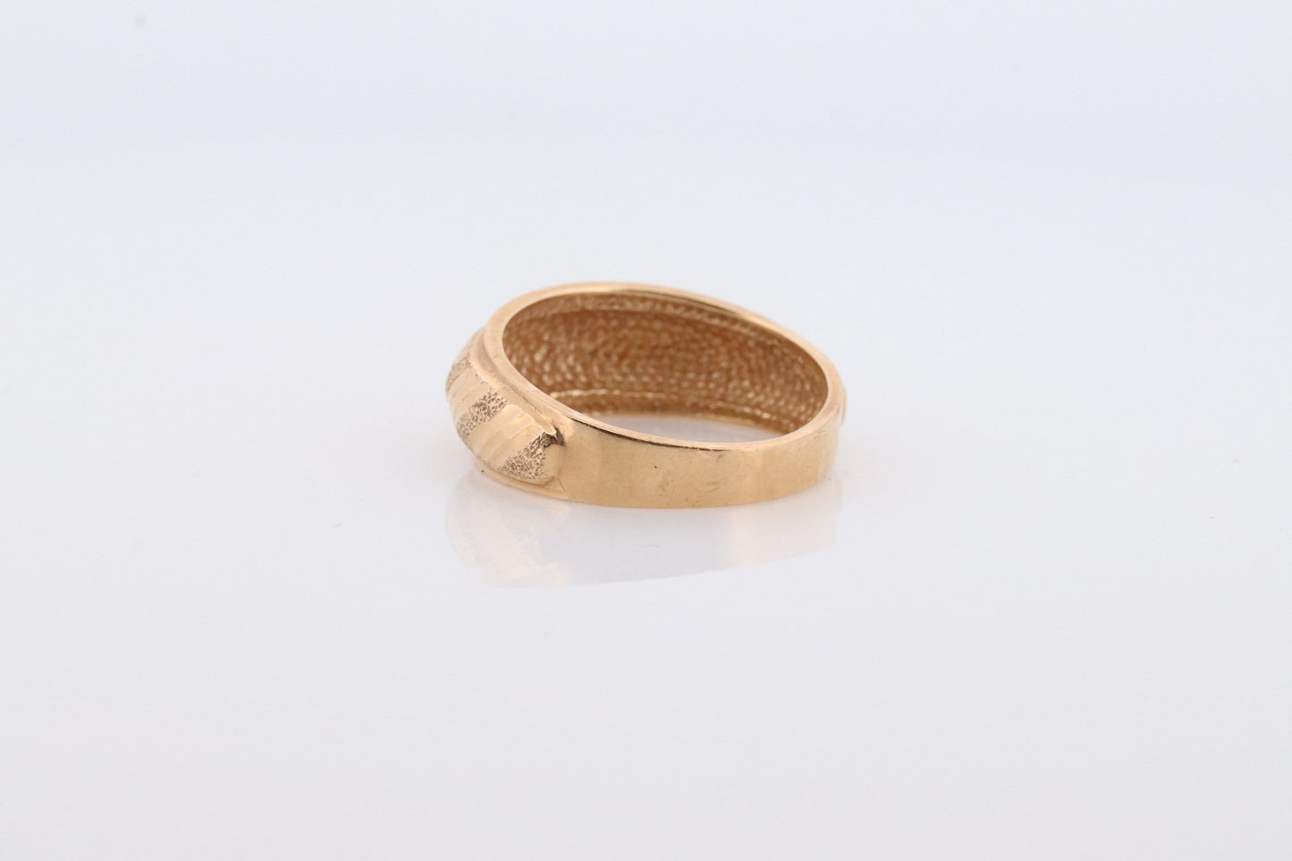 14k Textured Diagonal Wide Dome 14k Yellow Gold Band. 14k Engraved and Textured ring. Diamond Cut Dome ring. st(144)