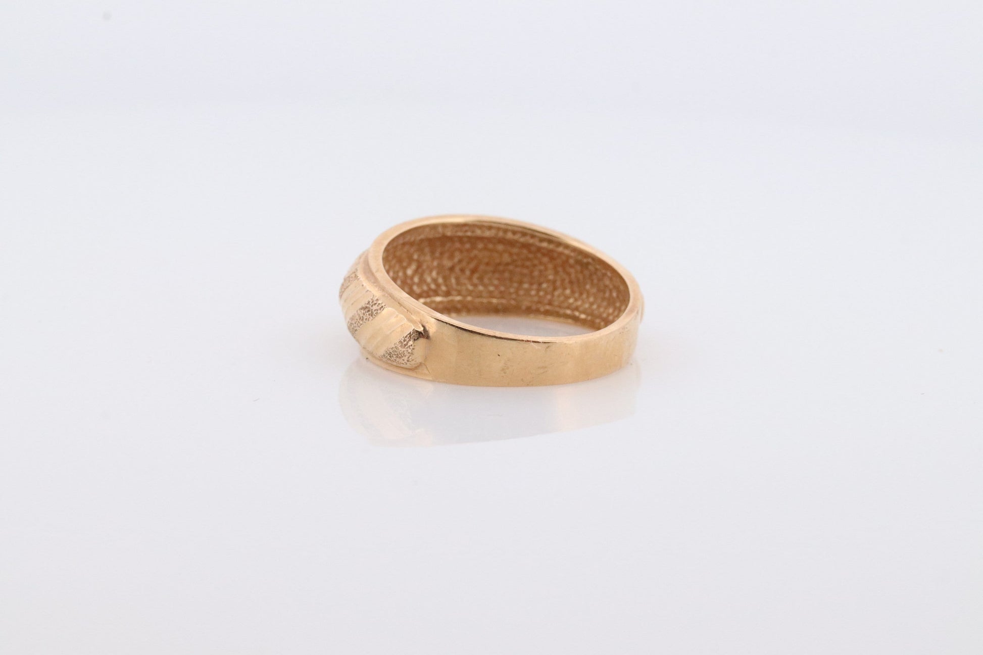 14k Textured Diagonal Wide Dome 14k Yellow Gold Band. 14k Engraved and Textured ring. Diamond Cut Dome ring. st(144)