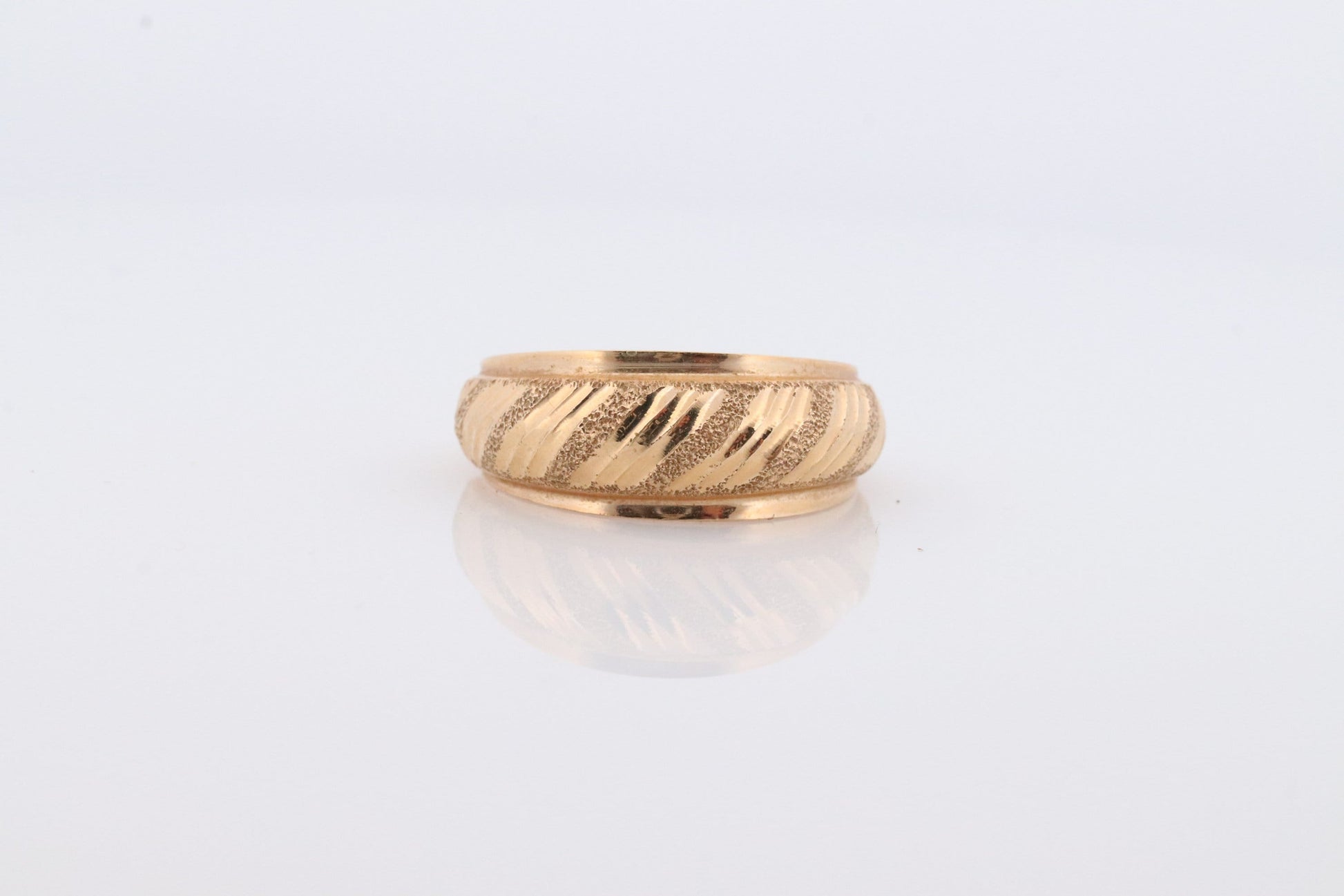 14k Textured Diagonal Wide Dome 14k Yellow Gold Band. 14k Engraved and Textured ring. Diamond Cut Dome ring. st(144)