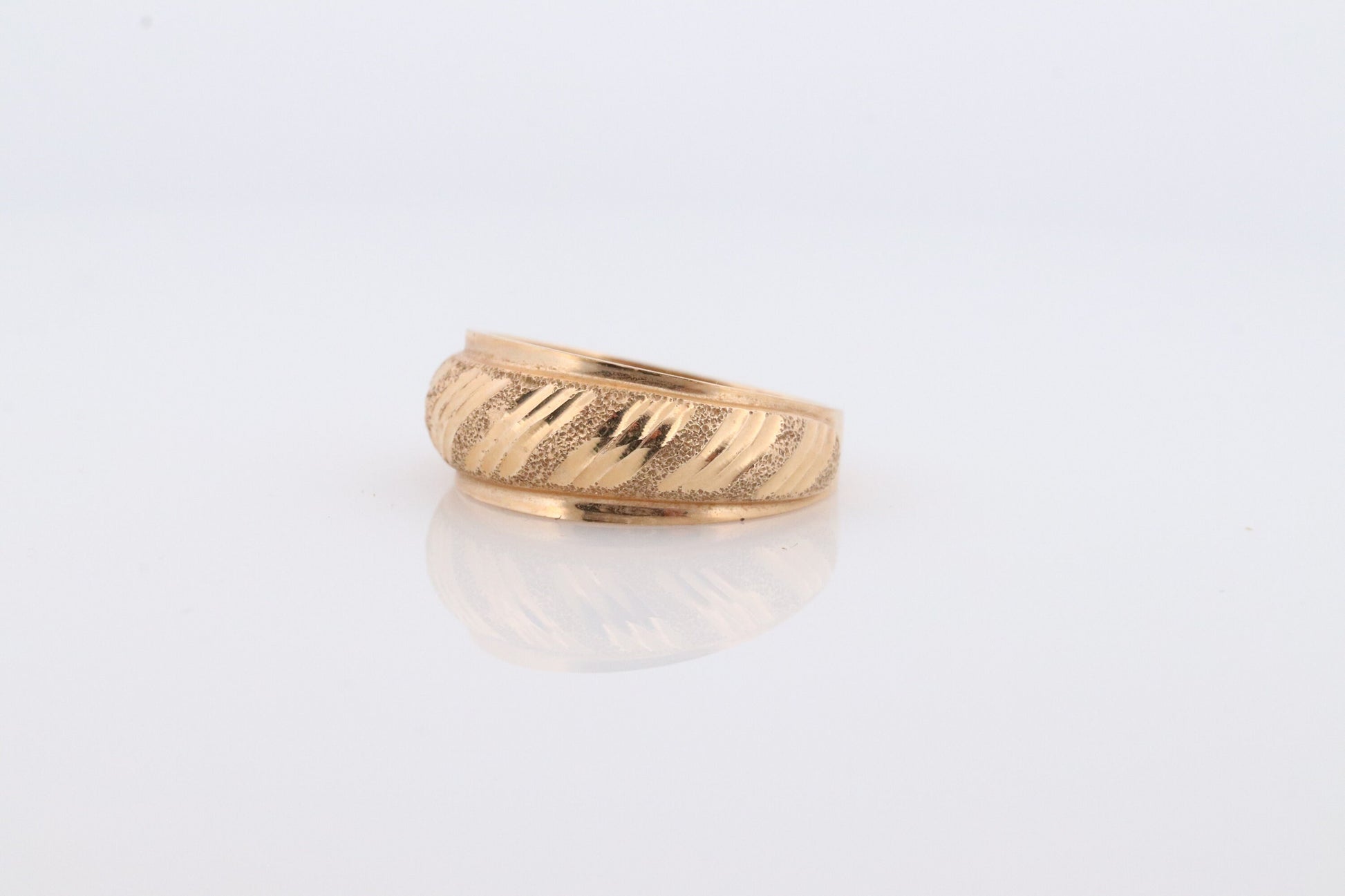 14k Textured Diagonal Wide Dome 14k Yellow Gold Band. 14k Engraved and Textured ring. Diamond Cut Dome ring. st(144)