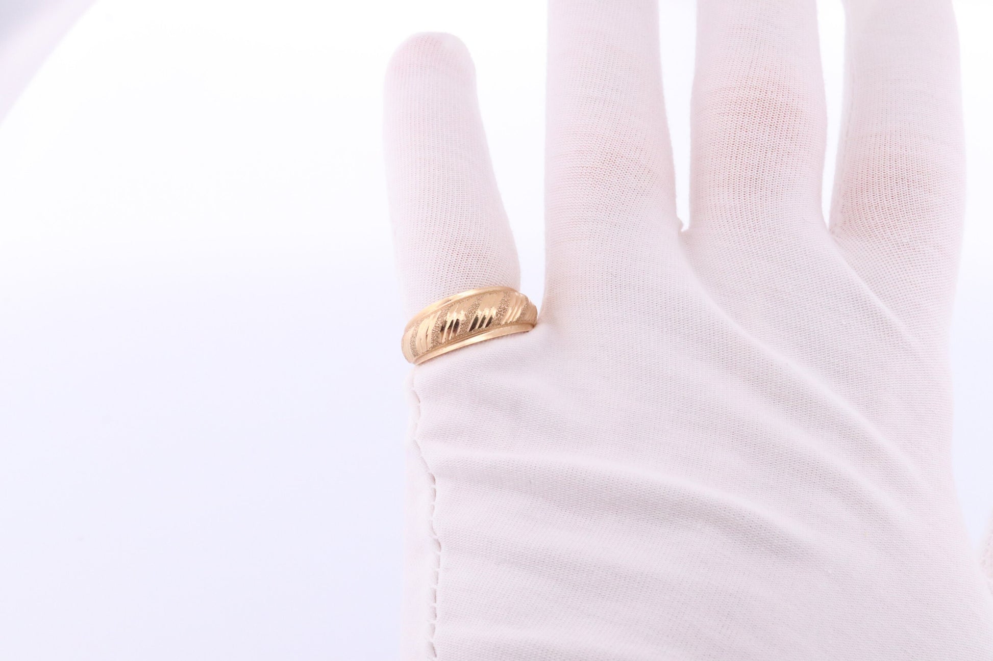 14k Textured Diagonal Wide Dome 14k Yellow Gold Band. 14k Engraved and Textured ring. Diamond Cut Dome ring. st(144)