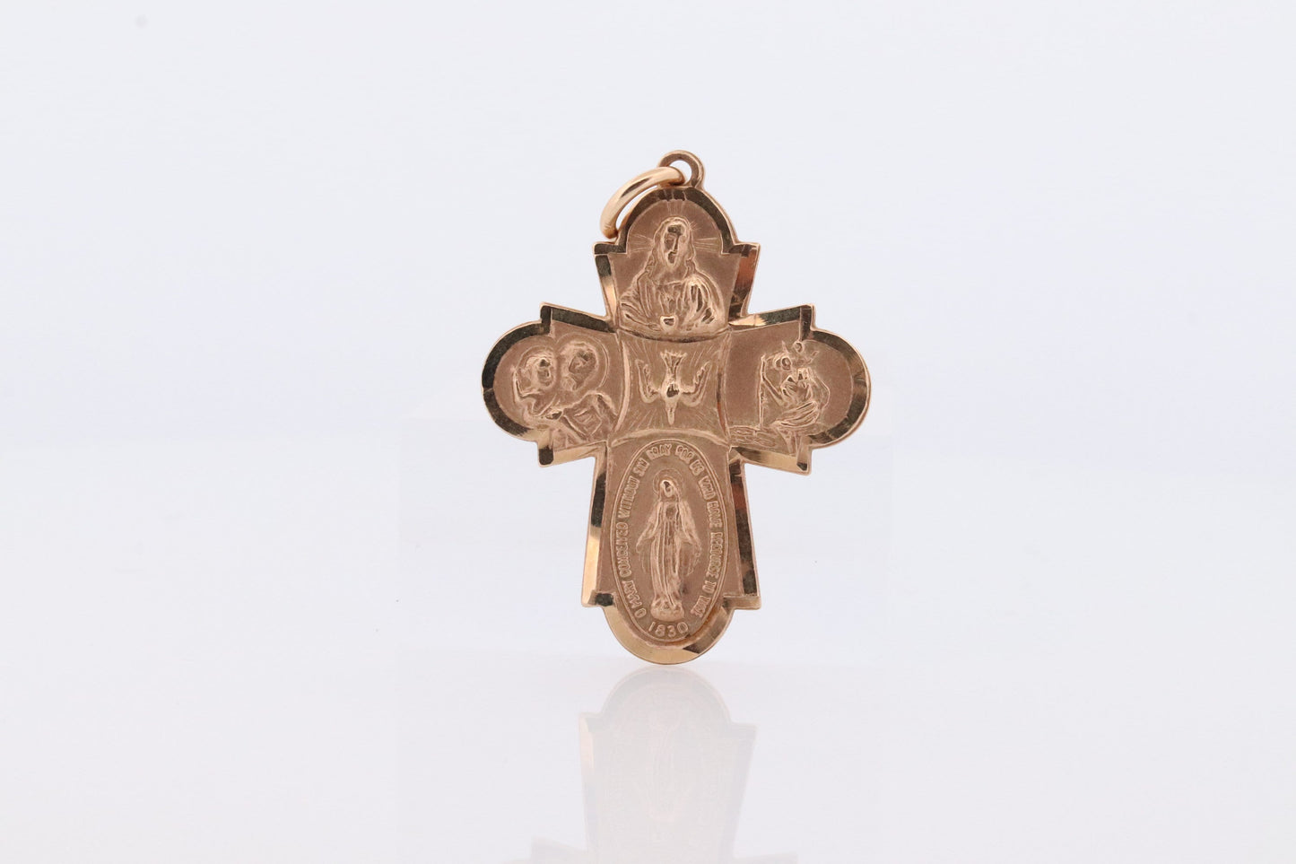 14k Large Cross. Four Way Medallion Medal Crucifix. Catholic Cross. Mary Jesus Medallion. Christian Religious Pendant. st(92)
