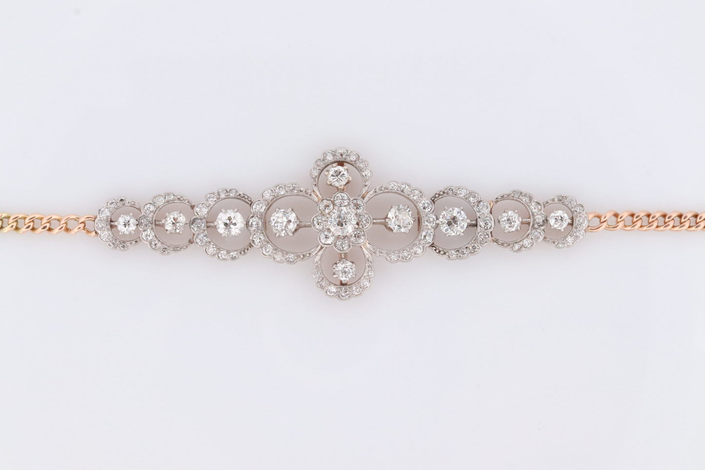 14k and Platinum Diamond Daisy Bracelet. Diamond Daisy arrangement Link bracelet. Italy st(791)